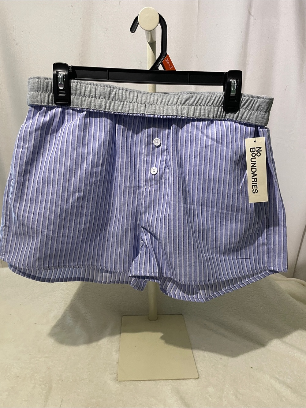 No Boundaries Women’s Light Blue & White Striped Athletic Lounge Shorts